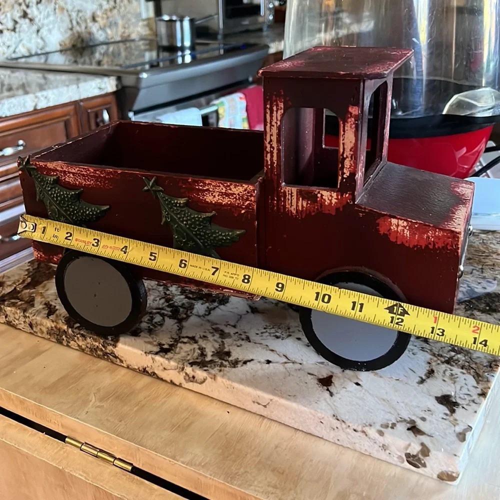 Holiday decor wooden trick with Christmas tree accents